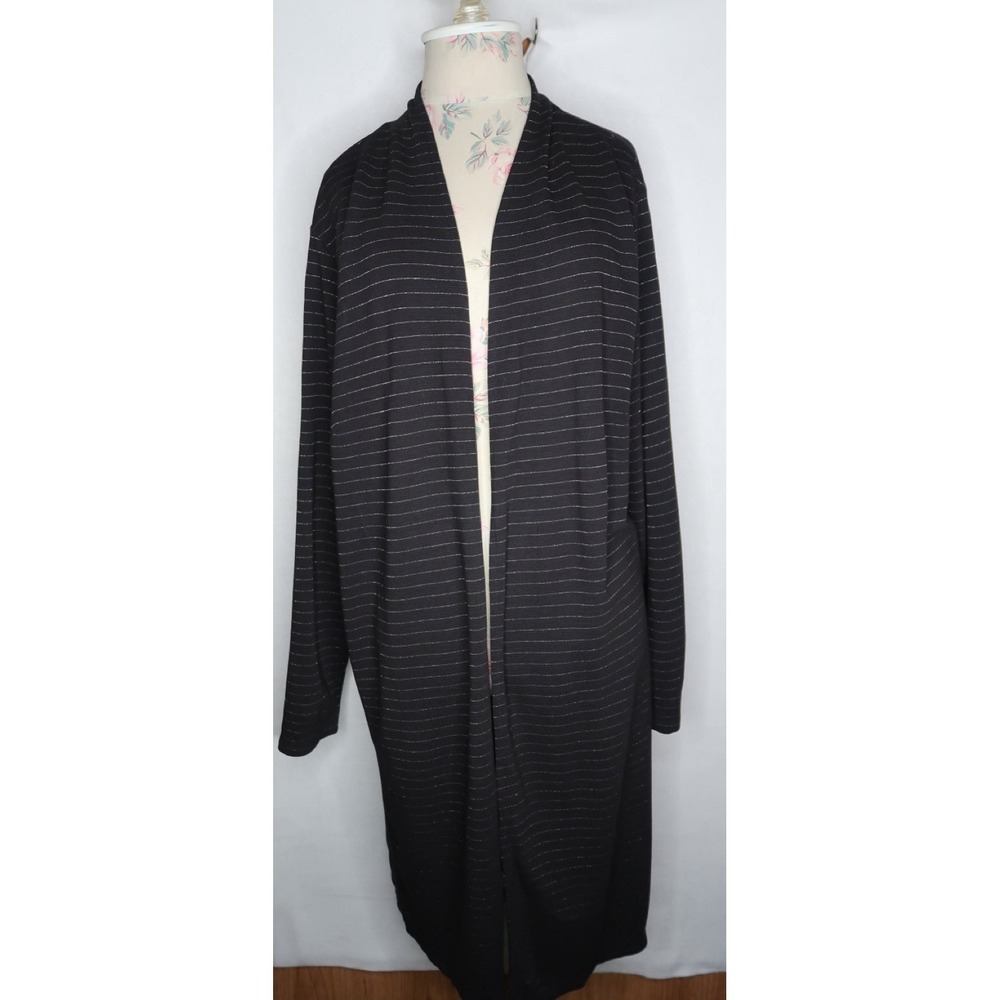 J. Jill Wearever Black Silver Stripe Open Front Long Cardigan NWT Women's 2X